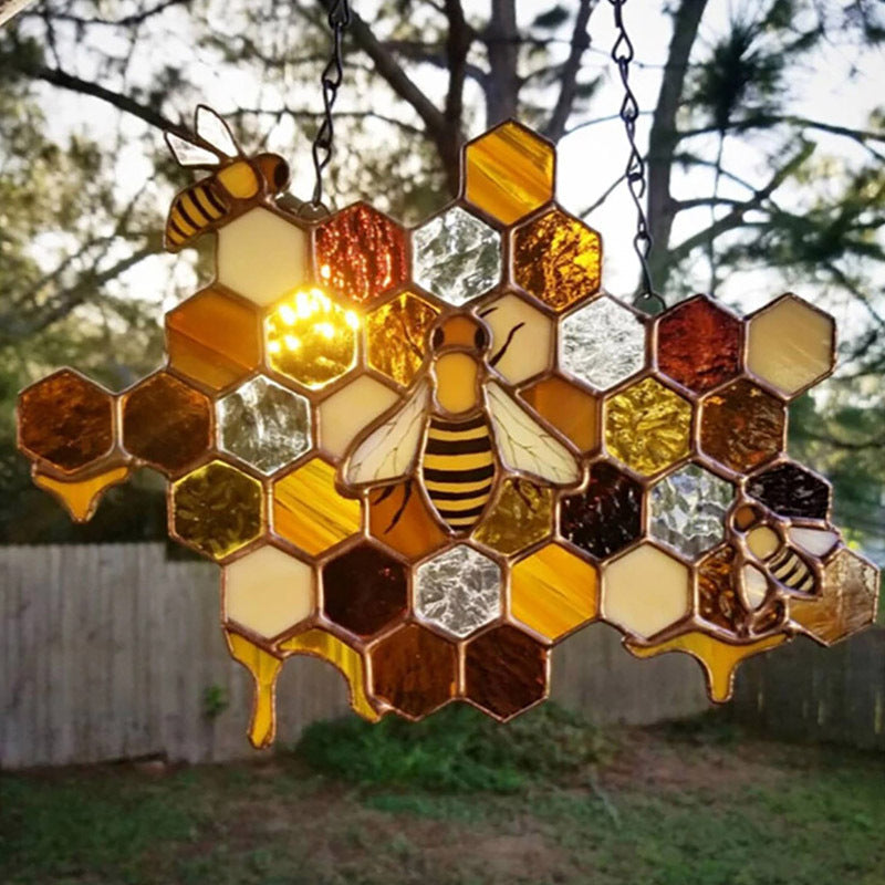 Retro Stained Honeycomb Window Wall Hanging Ornament-xinru