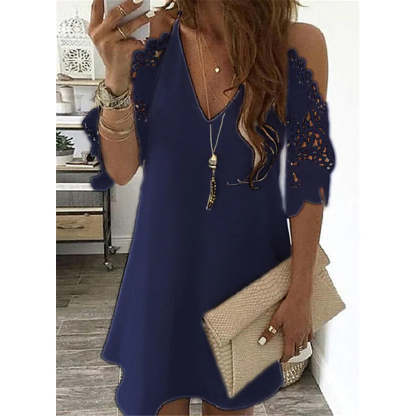 Women's Half Sleeve Solid Cutout Shift Dress-xinru