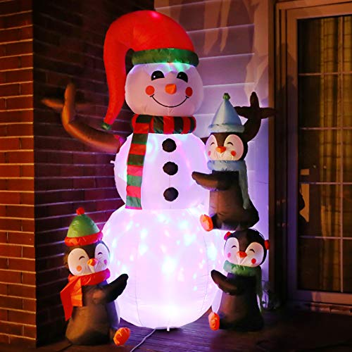 6FT Christmas Inflatable Snowman Whit Penguins Colorful Led Lights-xinru shop