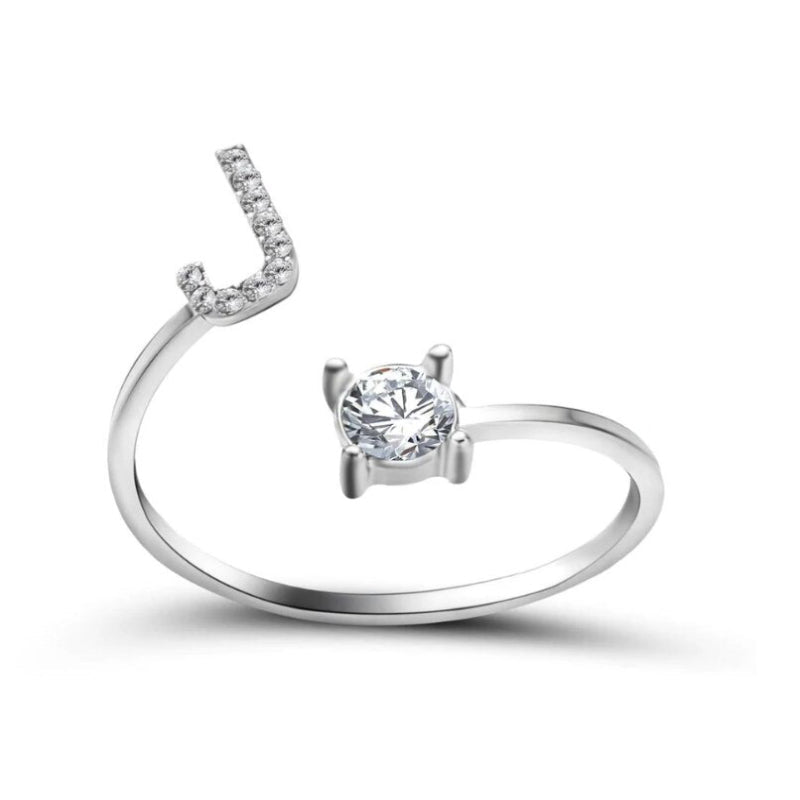 Golden Adjustable A-Z Personalized Initial Letter with Rhinestone Rings-xinru