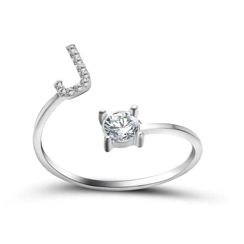 Golden Adjustable A-Z Personalized Initial Letter with Rhinestone Rings-xinru
