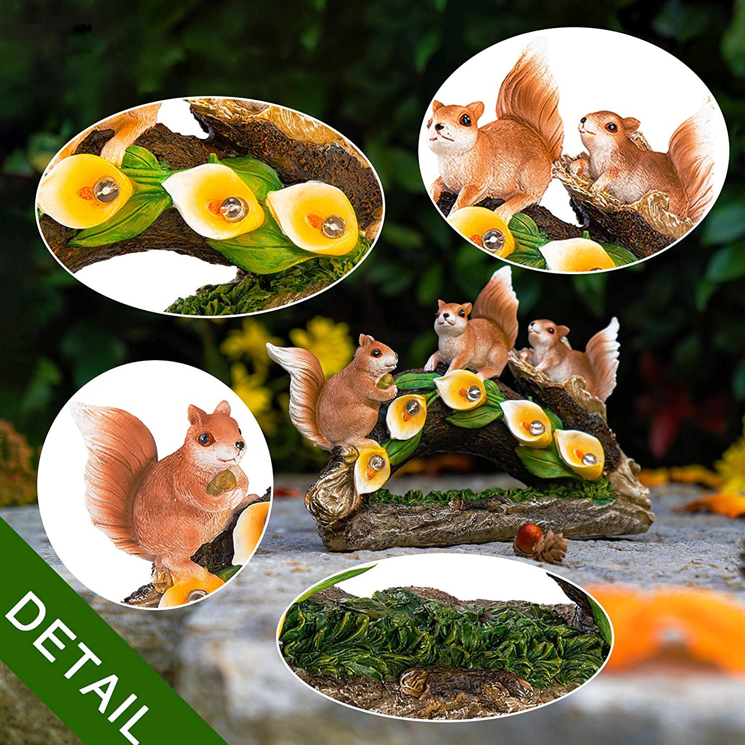 Solar Garden Squirrel Figurines Waterproof With 5 Calla Lily Lights-xinru shop