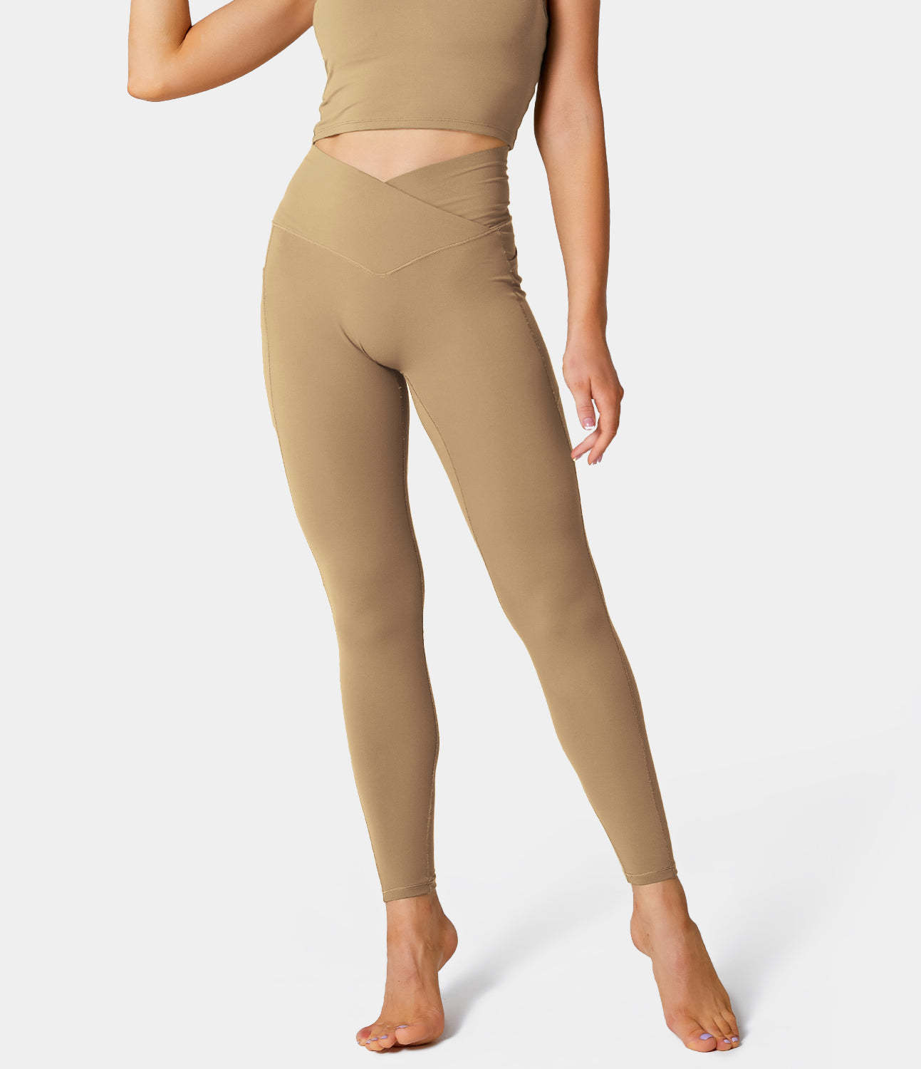 Cloudful® Crossover Pocket Plain 7/8 Leggings-xinru shop