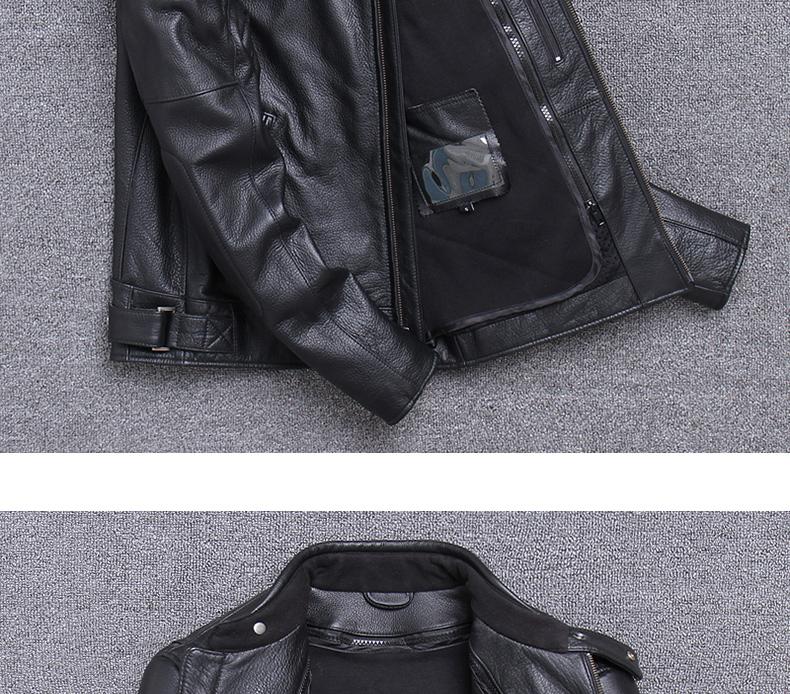 Classic Cowhide Leather Motorcycle Biker Jacket for Men-xinru shop