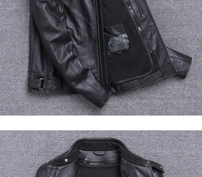 Classic Cowhide Leather Motorcycle Biker Jacket for Men-xinru shop