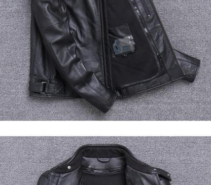 Classic Cowhide Leather Motorcycle Biker Jacket for Men-xinru shop