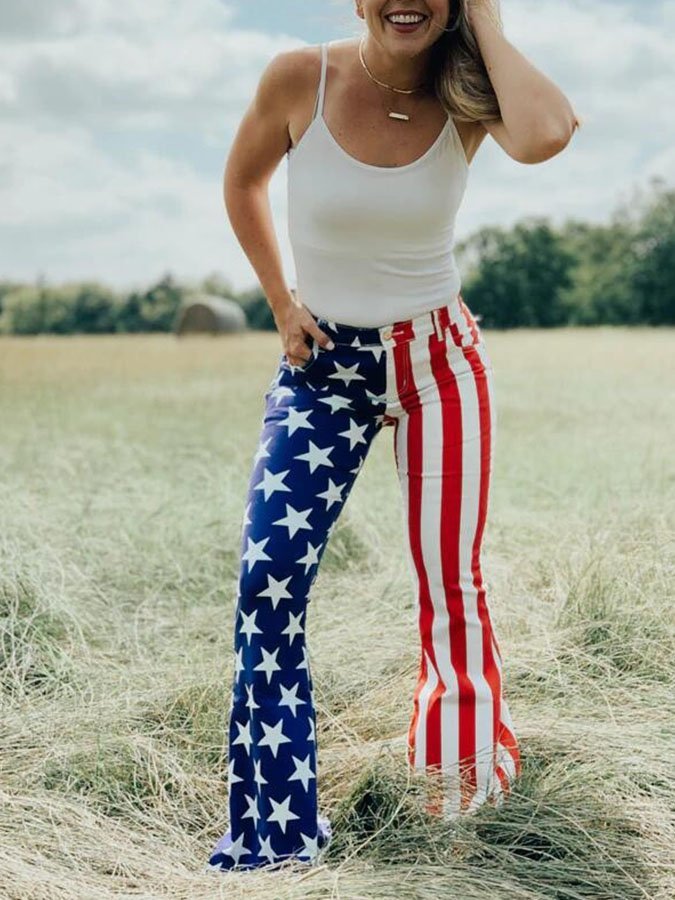 Independence Day Clothing Printed Women'S Flare Jeans-xinru