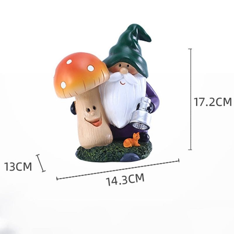 Garden Gnome Statue Holding Mushroom Statue Built-In Solar Lamp-xinru