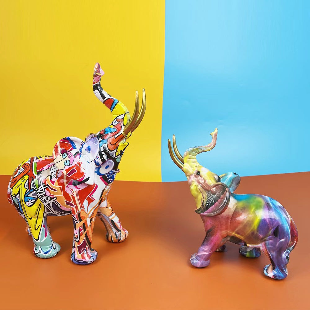 Colorful Elephant Resin Statue Modern Trend Ornament Living Room Office Ornament-xinru