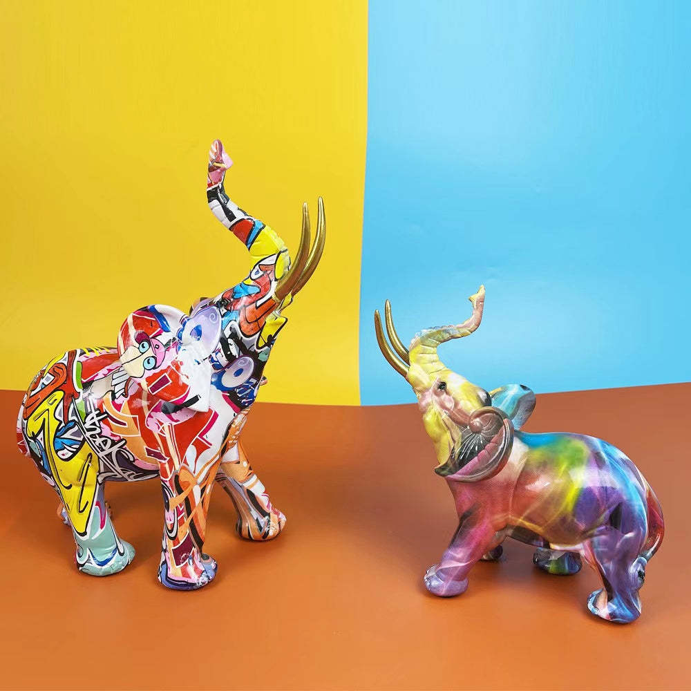 Colorful Elephant Resin Statue Modern Trend Ornament Living Room Office Ornament-xinru