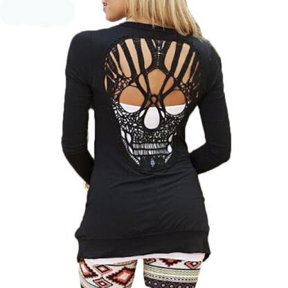 Trendy Cut Out Skull Shape Back Long Sleeve Cardigan-xinru