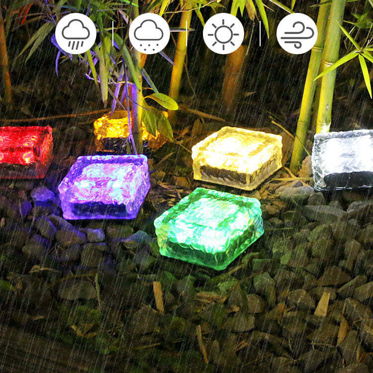 Solar LED Ice Brick Waterproof Glass Ground Light Garden Light-xinru