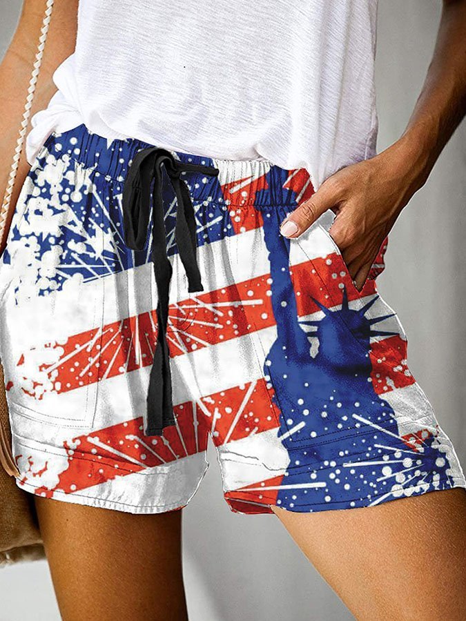 Man Independence Day Casual Lace-Up Printed Trousers-xinru