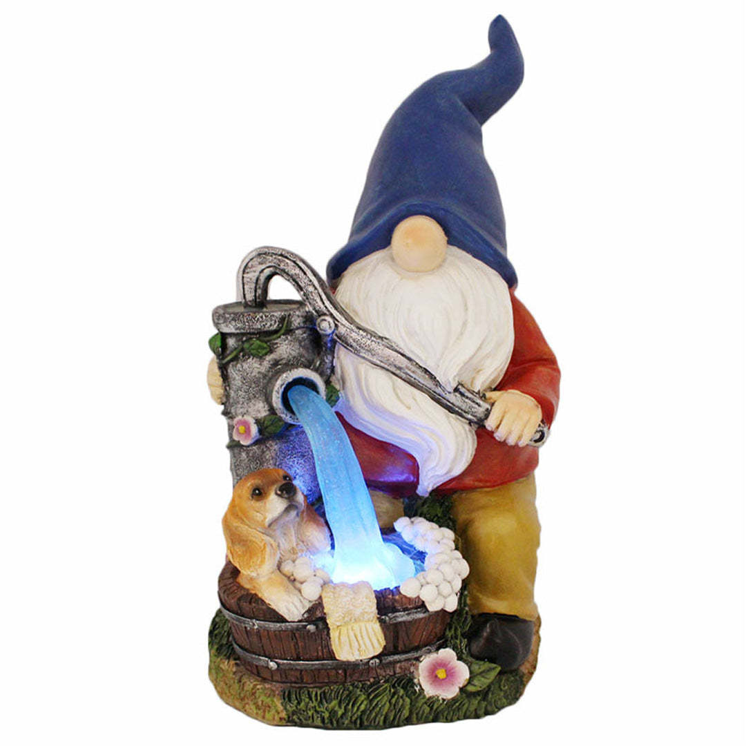 Solar Garden Gnome Water Pumping Sculpture Patio Outdoor Ornament Decor-xinru