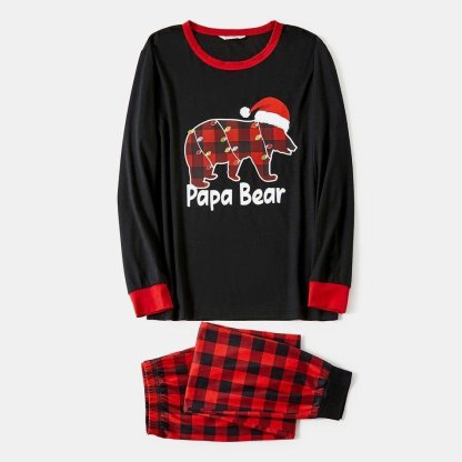 Plus Size Christmas Polar Bear in Hat and Red Plaid Print Family Matching Long-sleeve Pajamas Sets-xinru shop