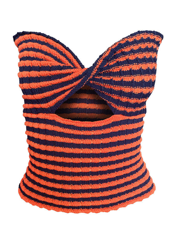 Women's Strapless Knitted Crop Top Hollow Out Backless Sexy Tank Tops-xinru