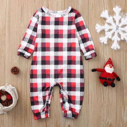 Plus Size Christmas Deer Cartoon Print Plaid Matching Pajamas Set for Family LongSleeve-xinru shop