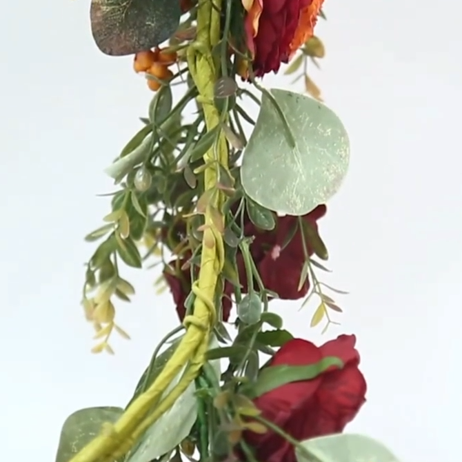 Party Wedding Decoration Vintage Red Rose Eucalyptus Spring Garland-xinru