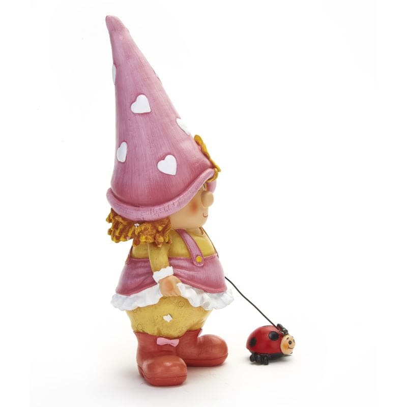 Whimsical Petunia The Gnome Gardener w/ Ladybug Garden Statue-xinru