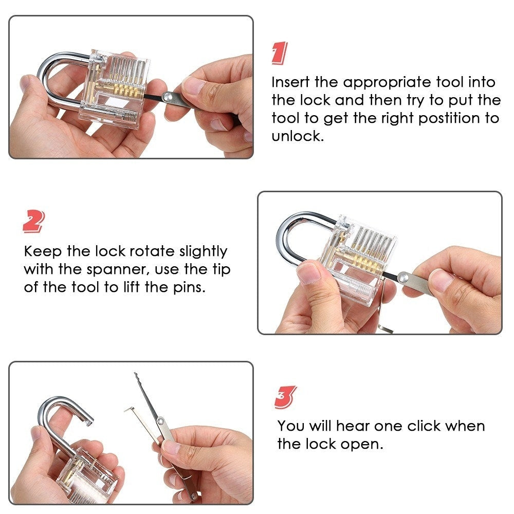 Lock Picking Set Kit Tool With Transparent Practice Training Padlock Lock For Locksmith Beginners And Professional-xinru shop
