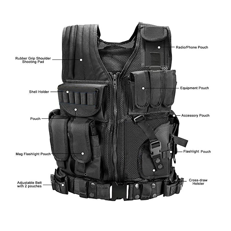 Tactical Vest Durable Mesh Vest with Detachable Belt-xinru shop