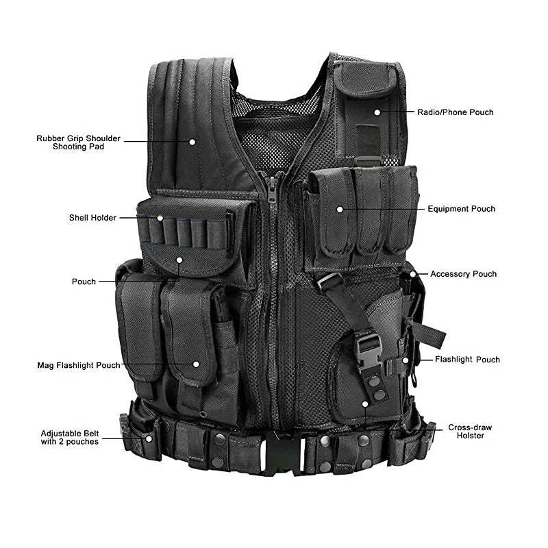 Tactical Vest Durable Mesh Vest with Detachable Belt-xinru shop