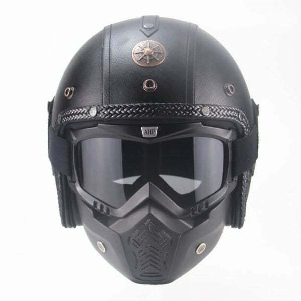 Vintage PU Leather Harley Motorcycle Helmet-xinru