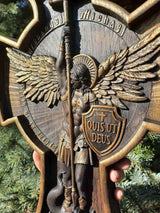 Hand Carved Wood Archangel Michael Solid Wood Carving-xinru