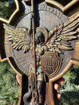 Hand Carved Wood Archangel Michael Solid Wood Carving-xinru