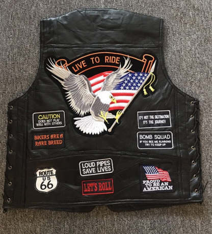 Motorcycle Leather Vest Embroidery Live To Ride-xinru shop