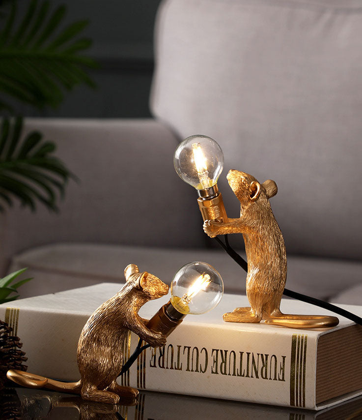 gold color resin mouse led lamp, creative animal lighting