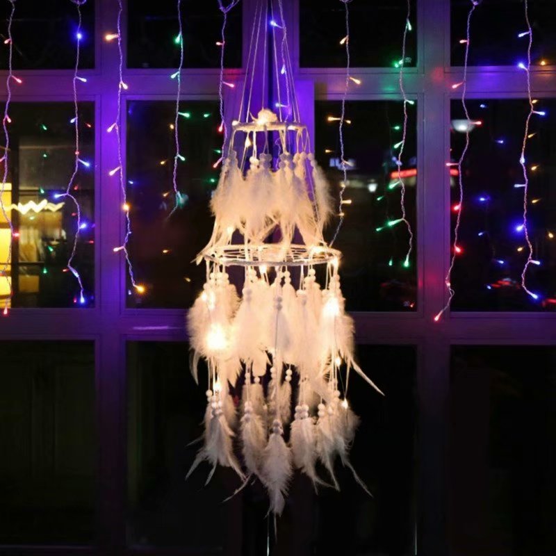 LED Light Dream Catcher Light String White Feather Night Light Home Party-xinru