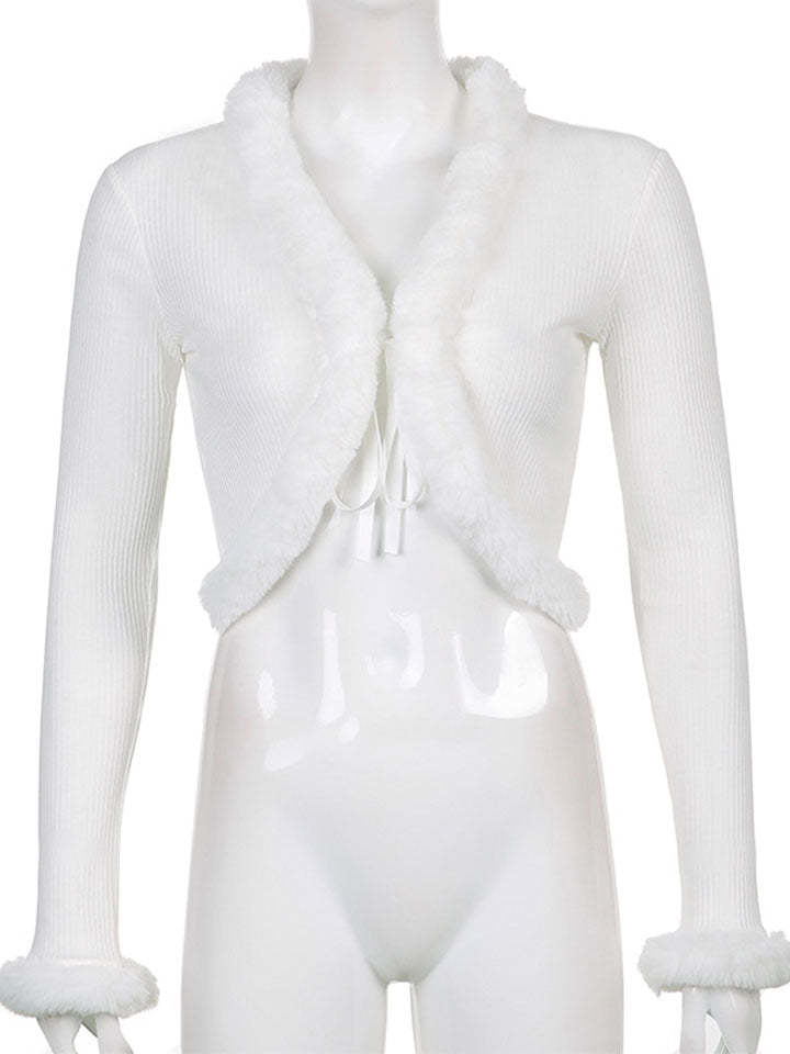 Women Sexy Ribbed Split Lace Up V Neck Feather Sleeve Shirt-xinru