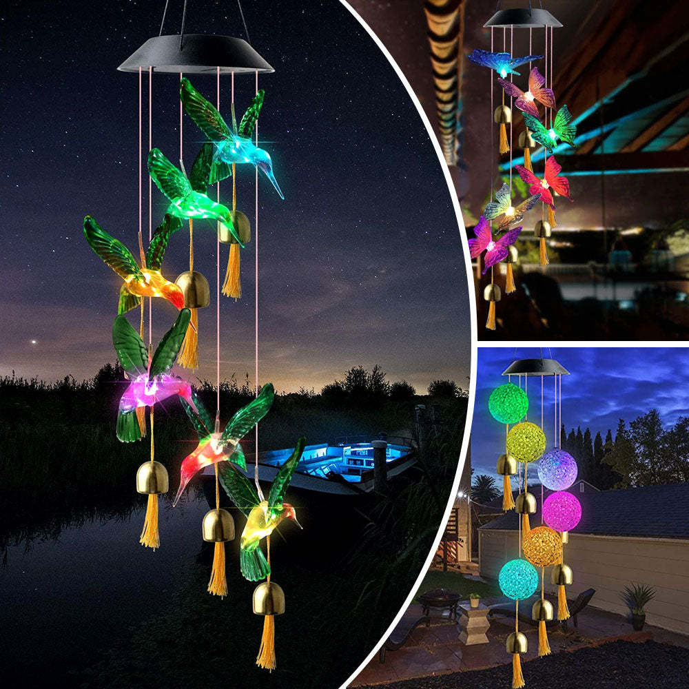 Solar Waterproof Color Changing Wind Chime Hummingbird Light-xinru