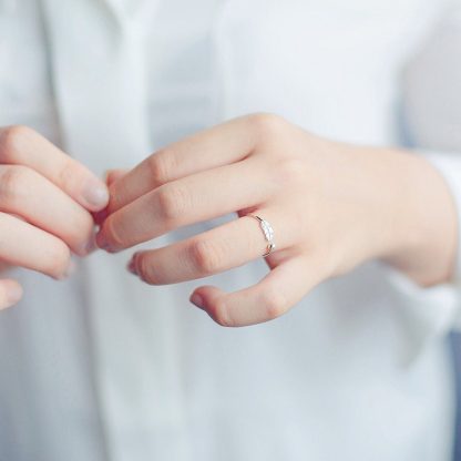 Women Vintage Statement Adjustable Feather Ring in Sterling Silver-xinru