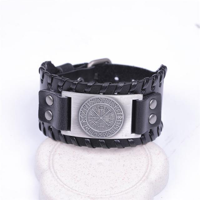 Viking Compass Leather Bracelet Vegvisir Wristband-xinru