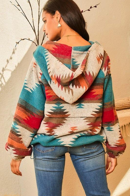Kesicily Yellowstone Aztec Hoodie - Teal Multi-xinru shop