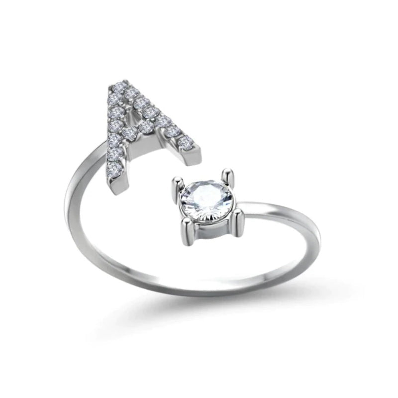 Golden Adjustable A-Z Personalized Initial Letter with Rhinestone Rings-xinru