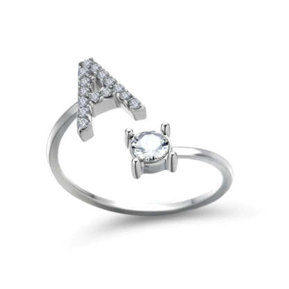 Golden Adjustable A-Z Personalized Initial Letter with Rhinestone Rings-xinru