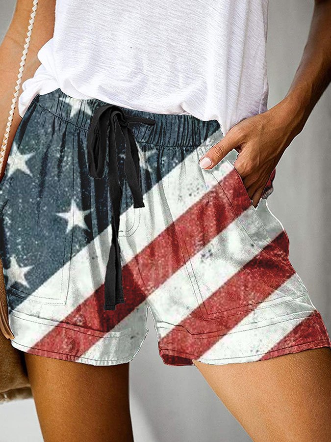 Man Independence Day Casual Lace-Up Printed Trousers-xinru