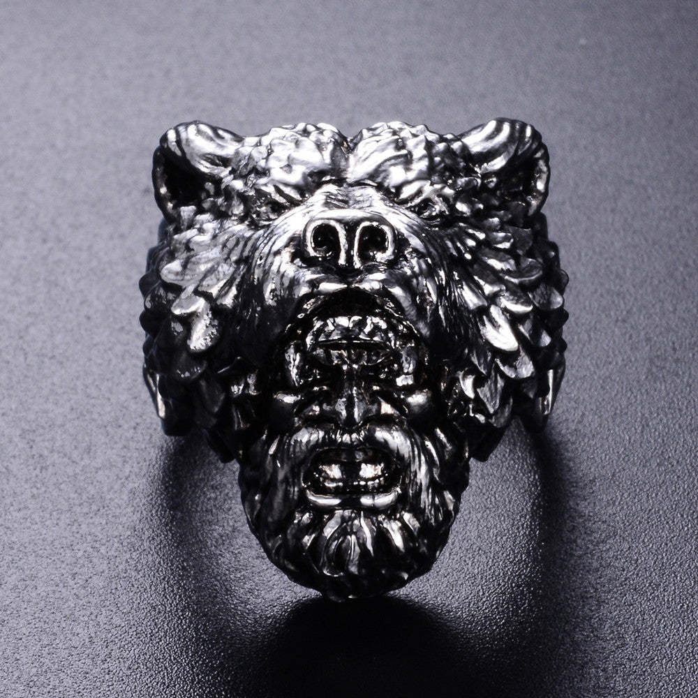 Viking Bear Warrior Mens Silver Stainless Steel Biker Rings Vintage Jewelry-xinru