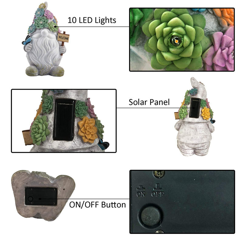 Solar Garden Gnome Statue With 10 Lights-xinru