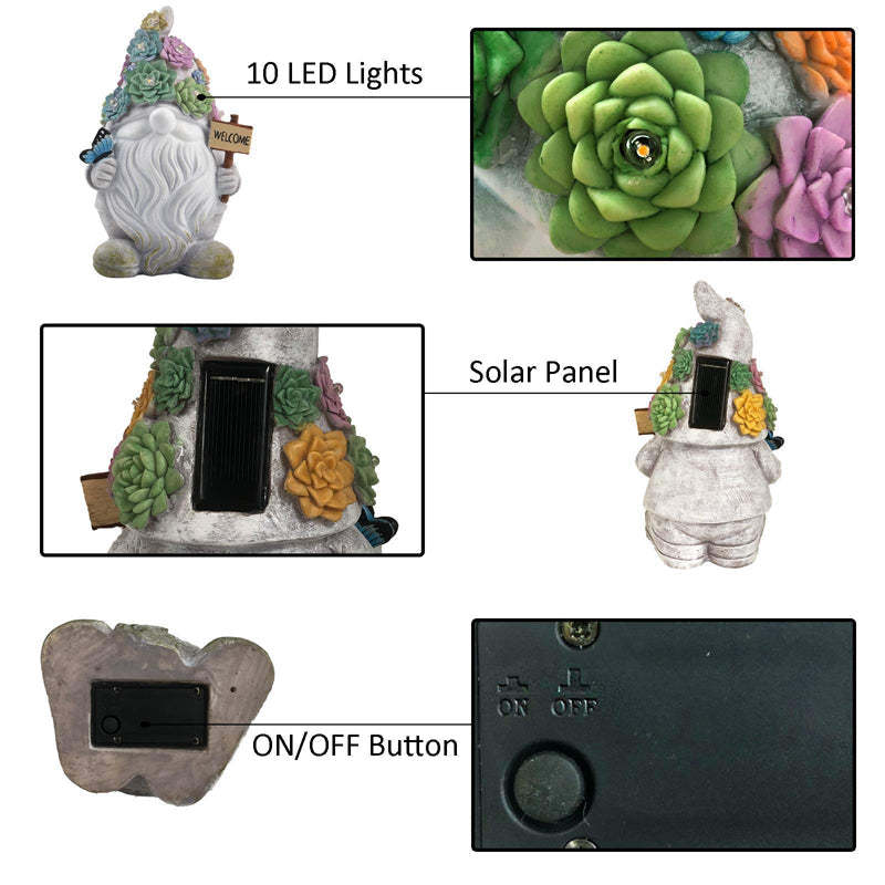 Solar Garden Gnome Statue With 10 Lights-xinru