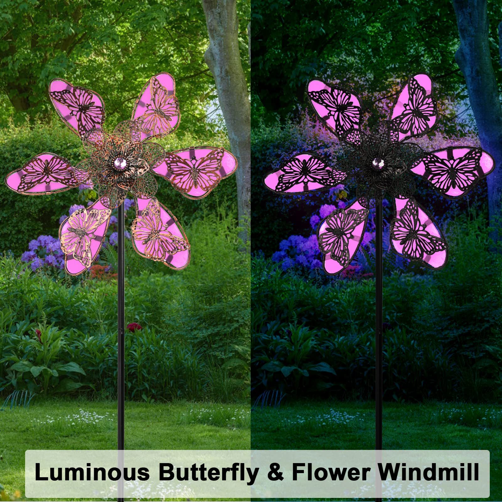 Metal Luminous Butterfly Flowers Windmill Stake-xinru