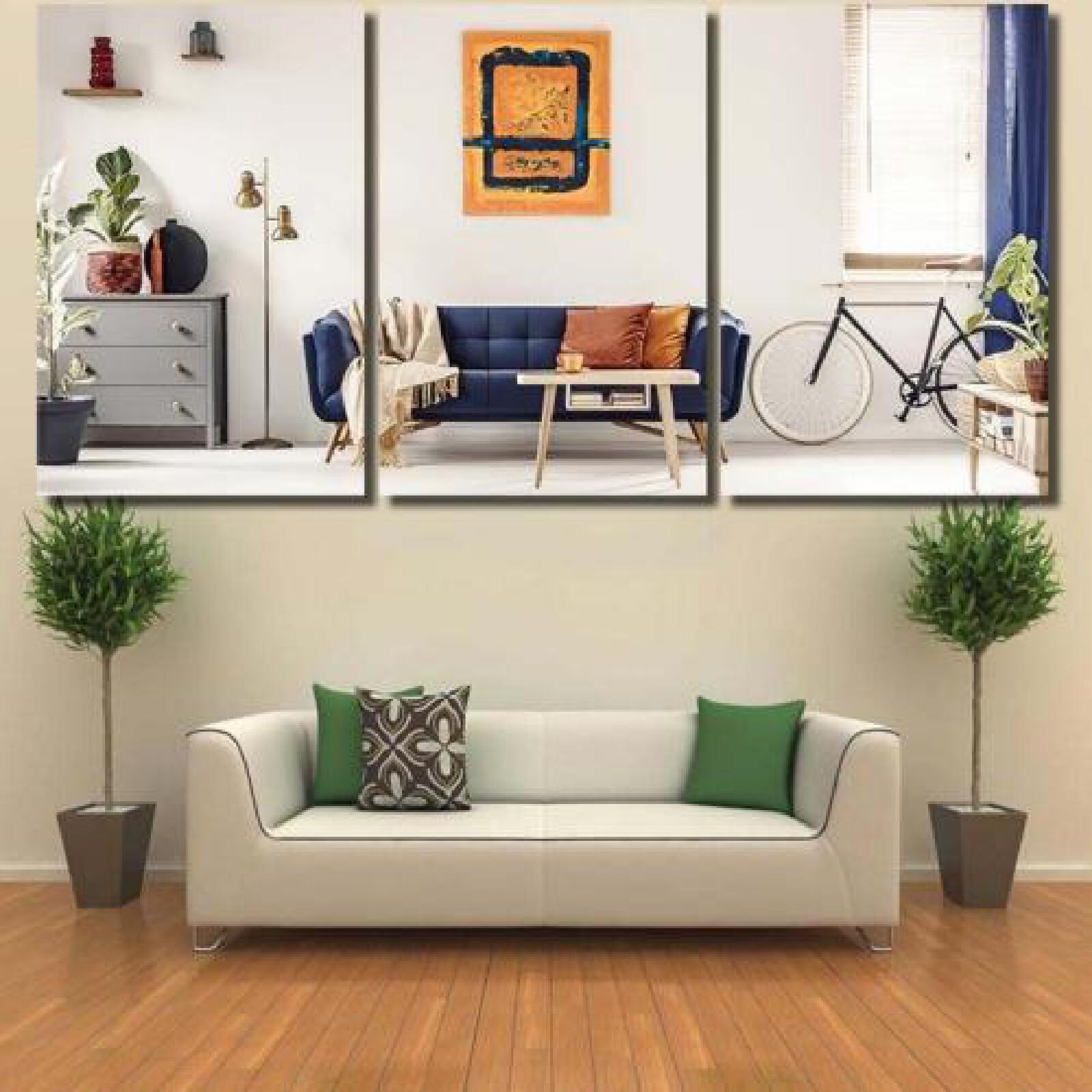 Yellow Blue Painting Hanging on White-xinru shop