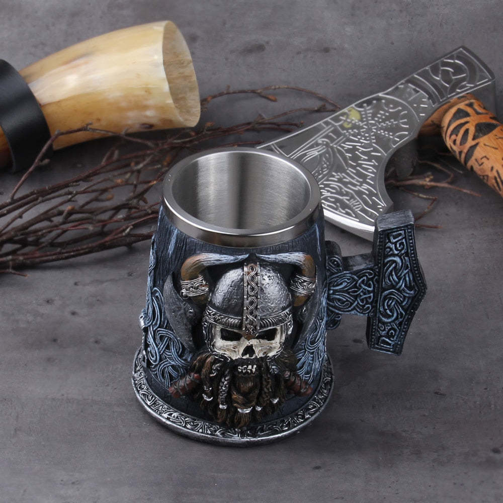 Danegeld Tankard Mug With Stainless Steel Insert Resin Skull Viking Coffee Beer-xinru