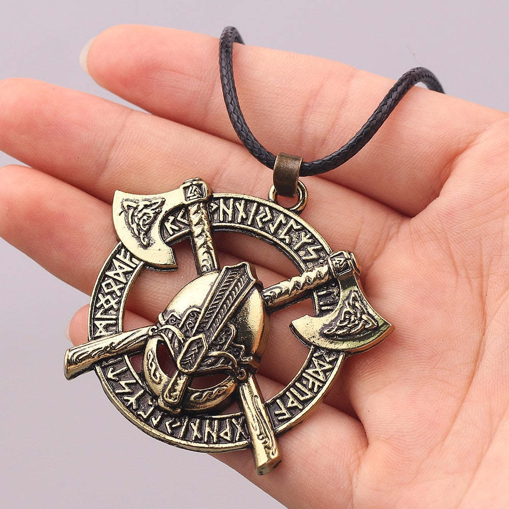 Viking Men Odin Raven Slavic Amulet Sword Axe Helmet Pendant Necklaces-xinru