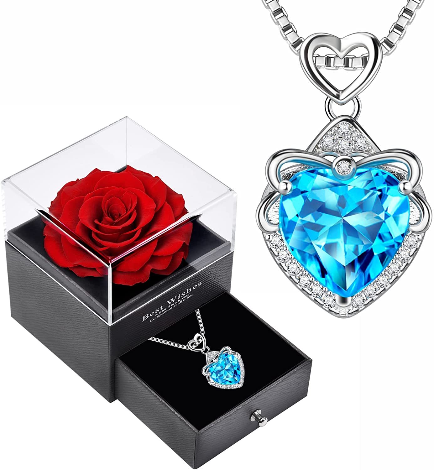 Mother's Day Gifts Preserved Real Rose with I Love You Heart Necklace-xinru
