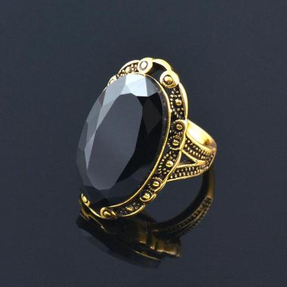 Luxurious Vintage Style Black Oval Eye-catching Shape Rings-xinru