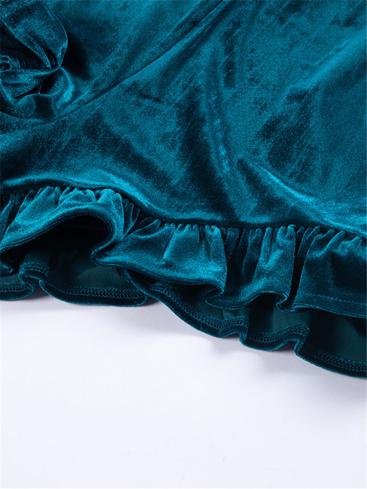 Women Velvet Shorts Casual High Waist Sexy Ruffle Shorts-xinru